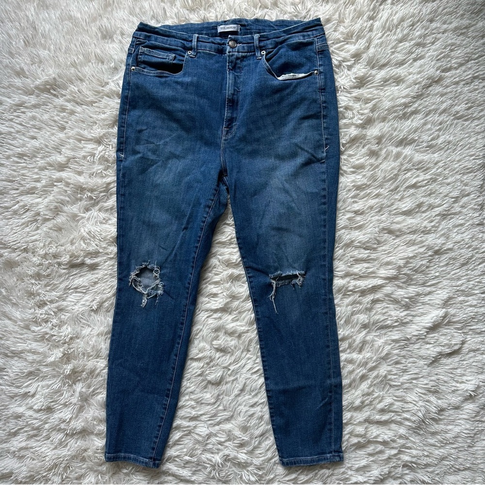 Good American Good Waist Jeans Size 16 Blue Distressed Skinny High Rise Denim